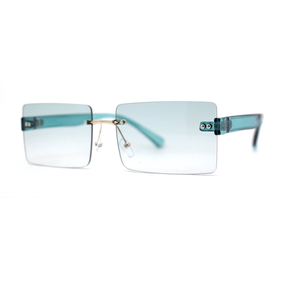 Mens Classic Minimal Thin Rectangle Rimless Sunglasses Green