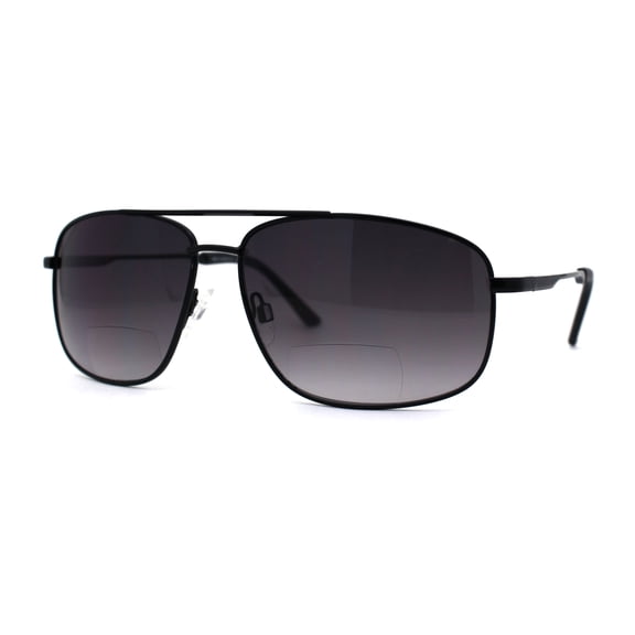 Mens Classic Narrow Rectangle Airforce Officer Style Bifocal Lens Sunglasses Black Smoke +1.5