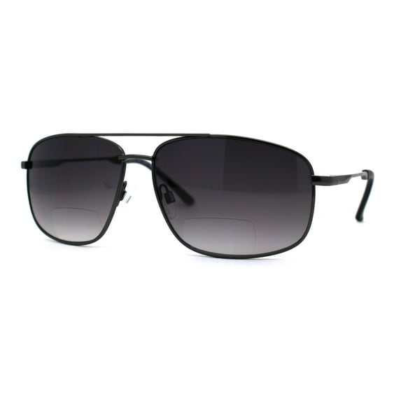Mens Classic Narrow Rectangle Airforce Officer Style Bifocal Lens Sunglasses Gunmetal Smoke +1.0