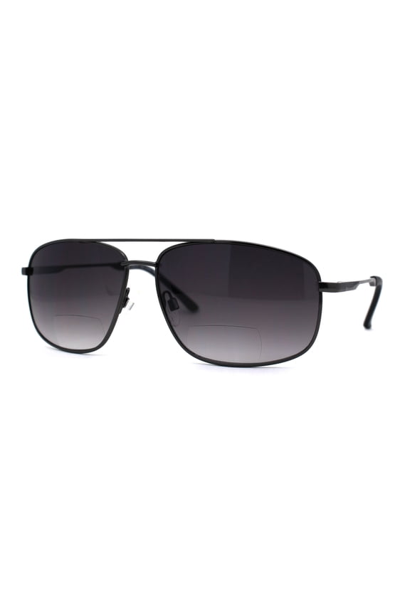 Mens Classic Narrow Rectangle Airforce Officer Style Bifocal Lens Sunglasses Gunmetal Smoke +1.5