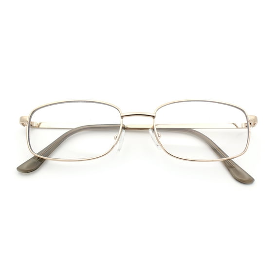 Mens Classic Narrow Rectangle Clear Lens Fashion Eyeglasses Gold