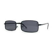 Mens Classic Narrow Rectangle Metal Rim Dad Sunglasses All Black