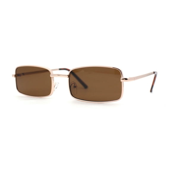 Mens Classic Narrow Rectangle Metal Rim Dad Sunglasses Gold - Brown