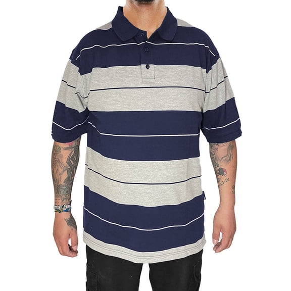 Mens Classic Old School Striped Midweight Pique Polo Shirt Street Casual Tshirt