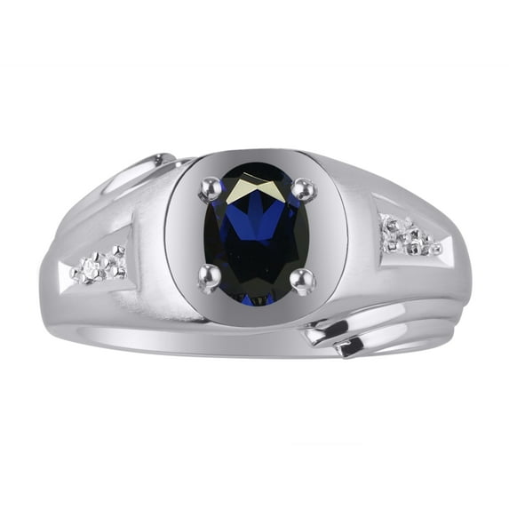 Mens Classic Oval Sapphire & Diamond Ring Set in Sterling Silver .925 September Birthstone SL-MR2971SW-11-F2