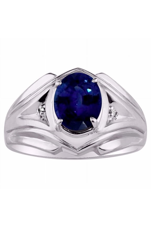 Mens Classic Oval Sapphire & Diamond Ring Set in Sterling Silver .925 September Birthstone SL-MR2981SW-10-F2