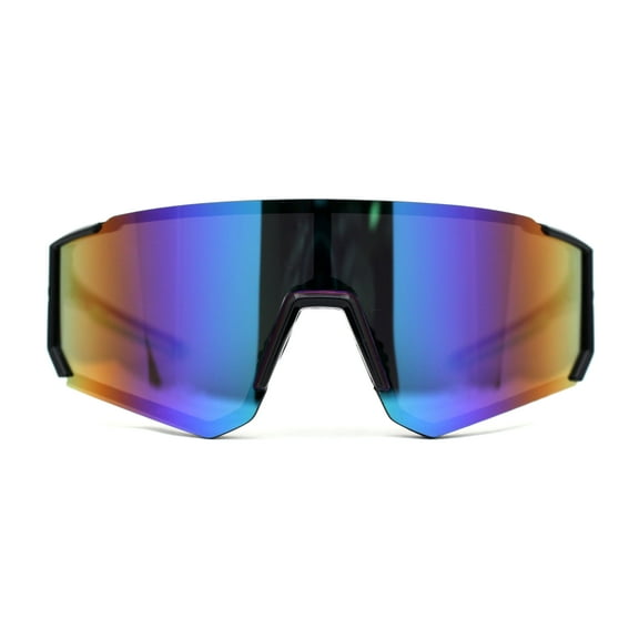 Mens Classic Oversized Block Shield Rimless Plastic Sport Sunglasses Black Green Blue Mirror