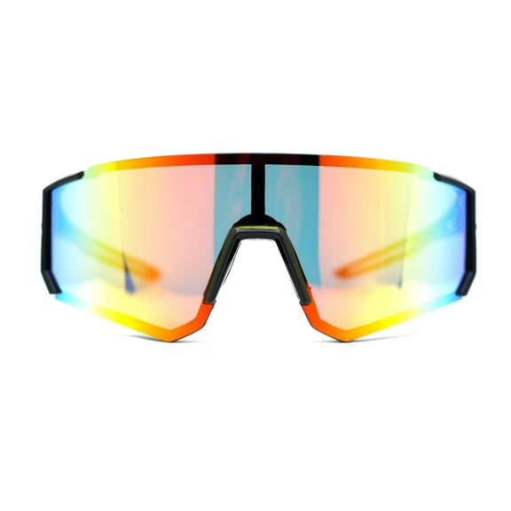 Mens Classic Oversized Block Shield Rimless Plastic Sport Sunglasses Black Red Rainbow Mirror
