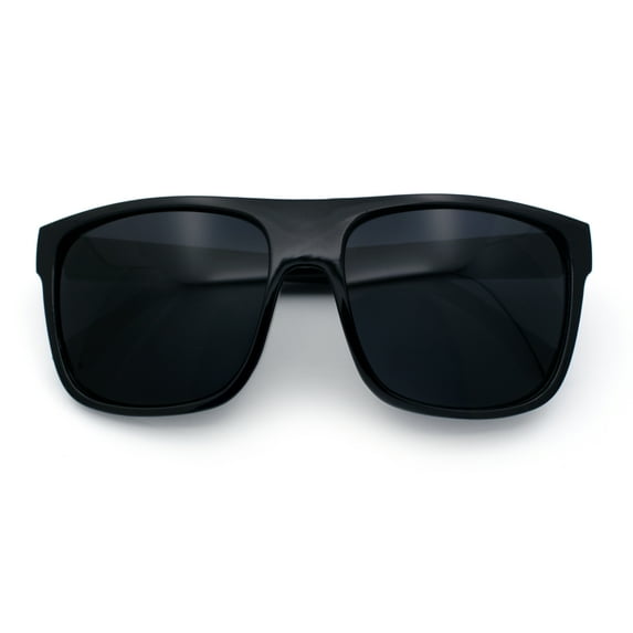 Mens Classic Oversized Flat Top Horn Rim Plastic Biker Sunglasses Shiny Black