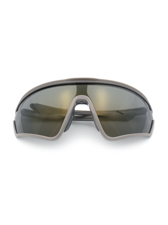 Mens Classic Oversized Shield Color Mirror Wrap Around Sport Plastic Sunglasses Grey - Gold Mirror