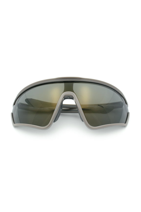 Mens Classic Oversized Shield Color Mirror Wrap Around Sport Plastic Sunglasses Grey - Gold Mirror