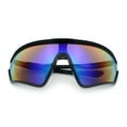 thumbnail image 1 of Mens Classic Oversized Shield Color Mirror Wrap Around Sport Plastic Sunglasses Shiny Black - Blue Rainbow Mirror, 1 of 8