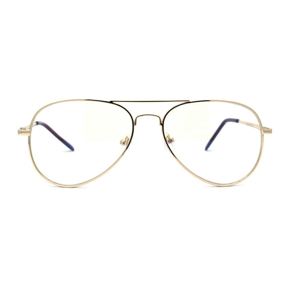 Mens Classic Pilots Metal Rim Spring Hinge Blue Light Blocking Computer Glasses Gold