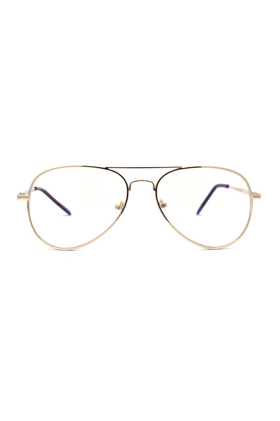 Mens Classic Pilots Metal Rim Spring Hinge Blue Light Blocking Computer Glasses Gold