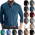 Thread Colllar Mens Classic Polo Shirts Cotton Button Collar Shirt with Pocket Long ...