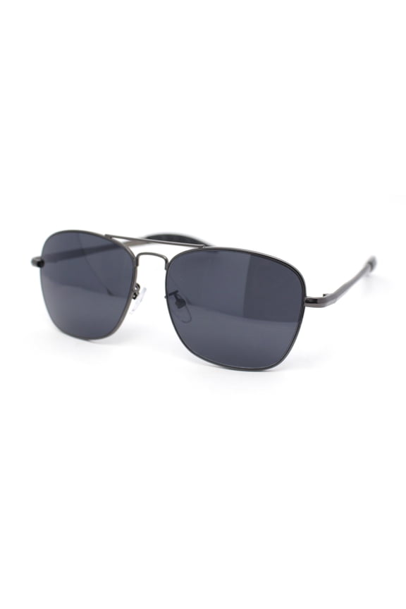 Mens Classic Rectangle Officer Air Force Pilot Metal Sunglasses Gunmetal - Black