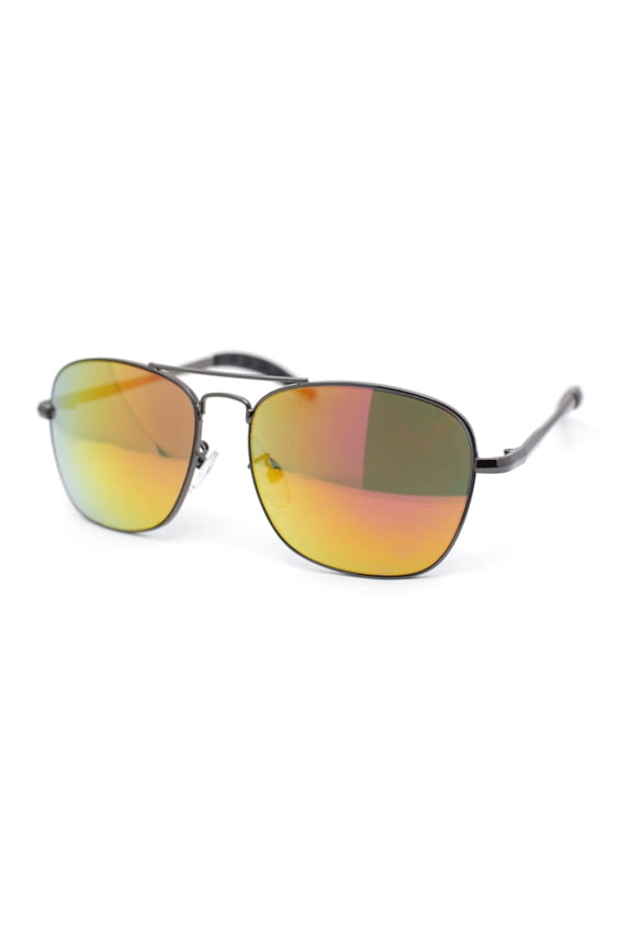 Mens Classic Rectangle Officer Air Force Pilot Metal Sunglasses Gunmetal - Orange Mirror