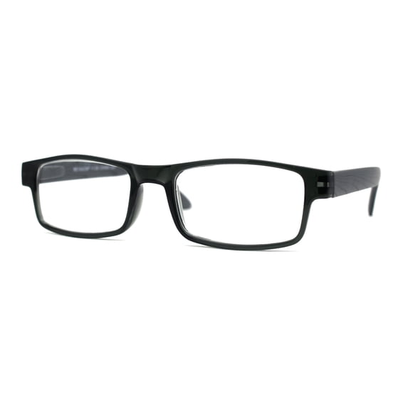 Mens Classic Rectangle Wood Grain Spring Hinge Arm Plastic Reading Glasses Slate +2.25