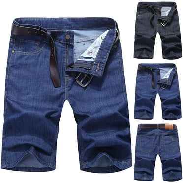 Mens Classic Relaxed Fit Denim Shorts Ripped Trunks Stretchy Washed Jeans Trunks Cut-Off Classic Biker Jeans Trunks Summer Denim Cargo Shorts Blue