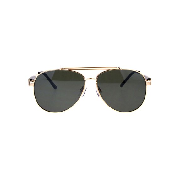 Mens Classic Retro Trendy Flat Top Clip Bridge Officer Pilots Sunglasses Gold Black