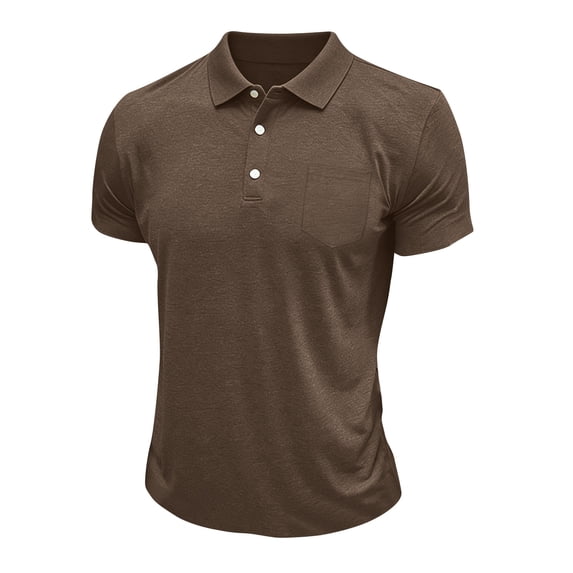 Mens Classic Short Sleeve Polo Shirts Cotton Blend with Front Pocket,Business Casual Golf Tops for Work Coffee 2XL