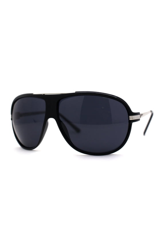 Mens Classic Sporty Flat Top Mobster Oversize Retro Racer Sunglasses All Black