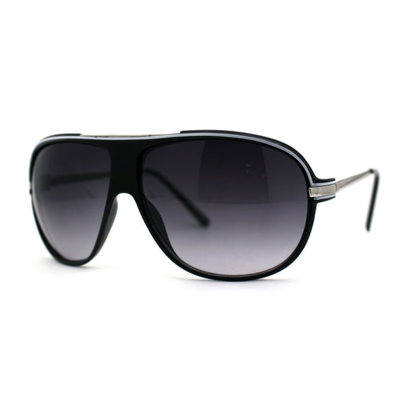 Mens Classic Sporty Flat Top Mobster Oversize Retro Racer Sunglasses Black White Smoke