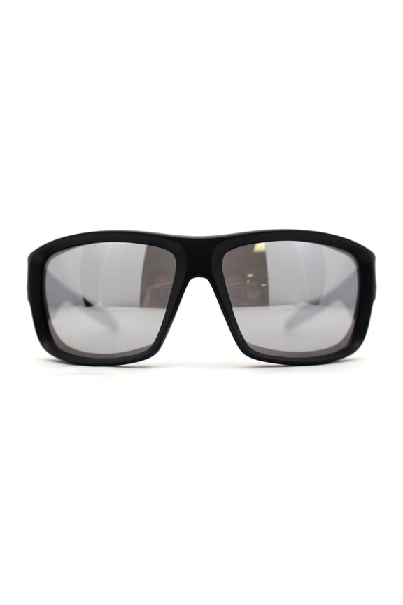 Mens Classic Thick Plastic Horn Sport Sunglasses Matte Black Silver Mirror