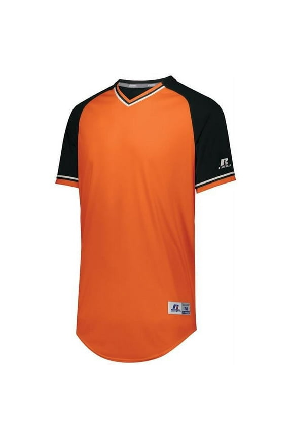 Mens Classic V-Neck Baseball Jersey, Navy & True Red & White - Large