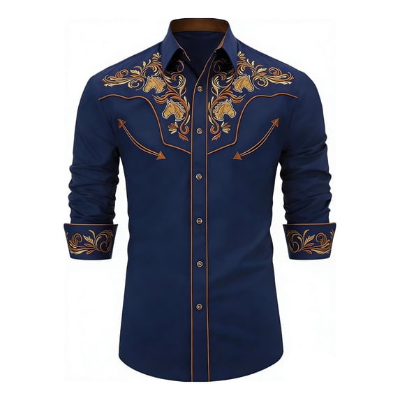 Mens Classic Western Denim Shirt Long Sleeve Slim Fit Casual Button Down Tops Clothing M