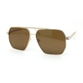 thumbnail image 1 of Mens Classy Geometric Squared Double Bridge Officer Metal Rim Sunglasses Gold - Brown, 1 of 4