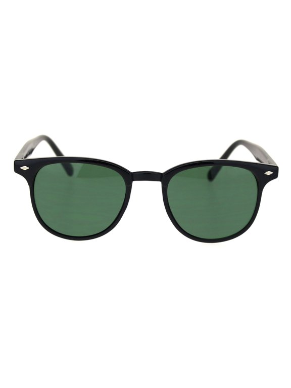 Mens Classy Mod Thin Plastic Horn Keyhole Hipster Sunglasses Shiny Black Green