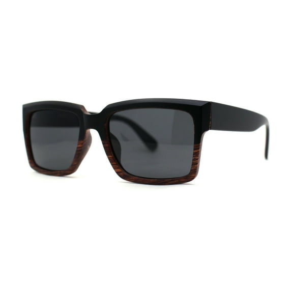 Mens Classy Moulded Thick Horn Rim Rectangle Fashion Sunglasses Black Wood