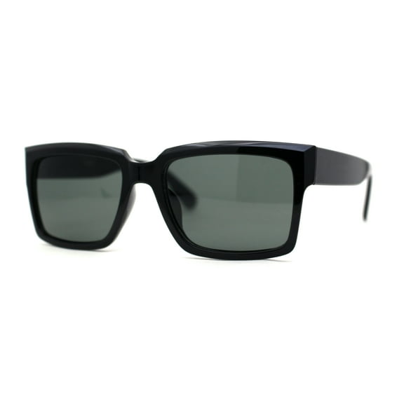 Mens Classy Moulded Thick Horn Rim Rectangle Fashion Sunglasses Shiny Black Green