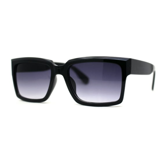 Mens Classy Moulded Thick Horn Rim Rectangle Fashion Sunglasses Shiny Black Smoke