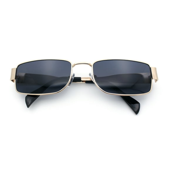 Mens Classy Narrow Rectangle Metal Rim Hustler Fashion Sunglasses Gold - Black