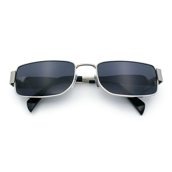 Mens Classy Narrow Rectangle Metal Rim Hustler Fashion Sunglasses Silver - Black