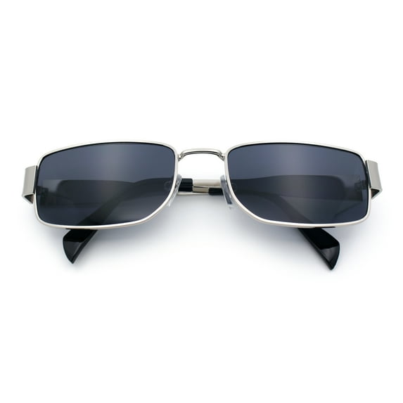 Mens Classy Narrow Rectangle Metal Rim Hustler Fashion Sunglasses Silver - Black
