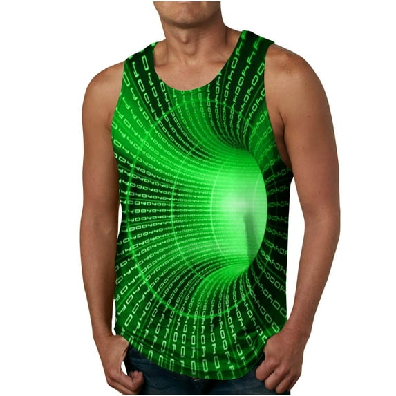 Men's Clothing on Clearance Sale Tawop Mens Tank Tops Round Neck Sports Printed Sleeveless Casual Mens Undershirts Tank Shirts Green 2xl Tank Tops for Men