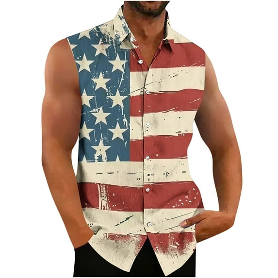 Tawop Mens Tank Tops Flag Graphic Patriotic Shirts Sleeveless Lapel Button Shirts for Men Tops S-5XL Tank Tops for Men