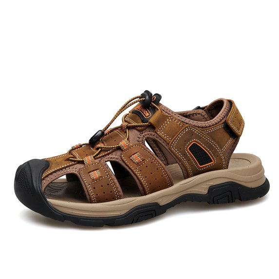Mens Closed Toe Sandal Leather Hiking Outdoor Beach Wading Sandals Men's Casual Comfort Fisherman Shoes Non-Slip Waterproof Summer Brown 6
