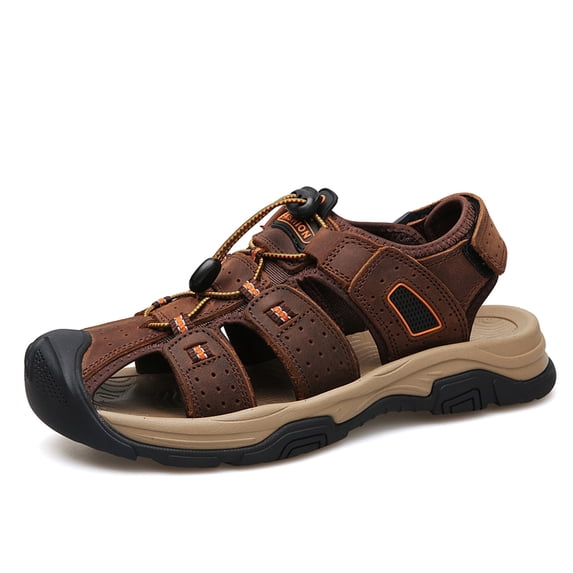 Mens Closed Toe Sandal Leather Hiking Outdoor Beach Wading Sandals Men's Casual Comfort Fisherman Shoes Non-Slip Waterproof Summer DK Brown 9