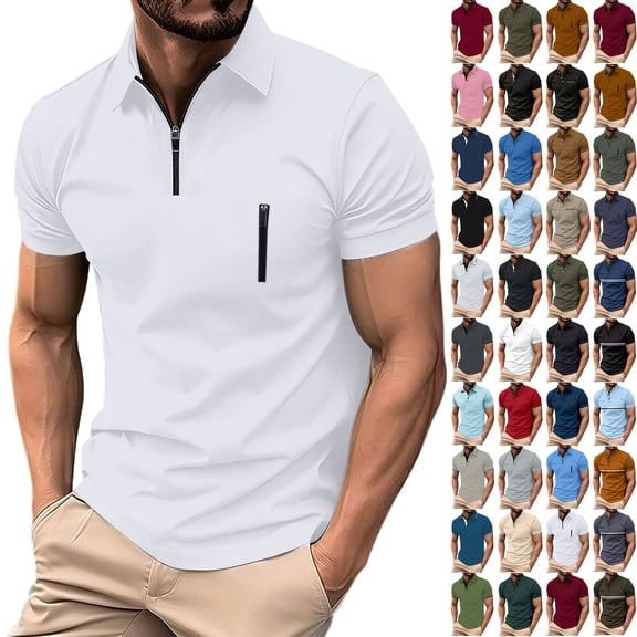 Mens Clothes, Men Solid Color Casual Fashion Button Round Neck Short Sleeve T-shirt Top