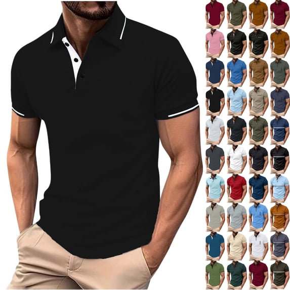 Mens Clothes, Men Solid Color Casual Fashion Button Round Neck Short Sleeve T-shirt Top