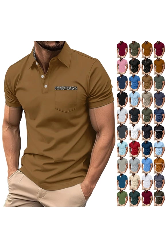 Mens Clothes, Men Solid Color Casual Fashion Button Round Neck Short Sleeve T-shirt Top