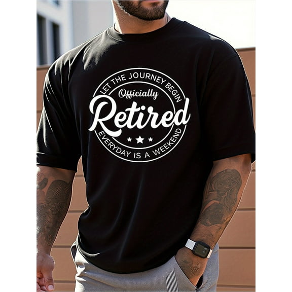 Mens Clothes, T Shirts for Men, Casual Style Design with Print, 100% Pure Cotton Fabric, Black Color, Perfect for Retirement Celebration, Unique Graphic Design