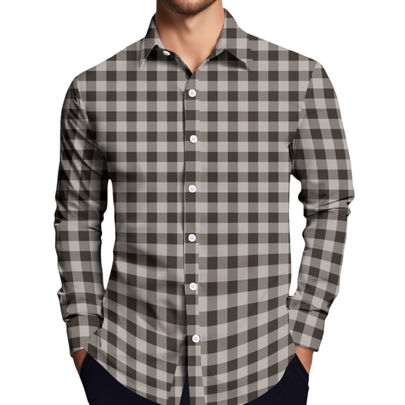Mens Clothing Blouse Men Dress Shirt Tops Casual Business Plaid Print Long Sleeves Camisa Social Masculina Shirts for Men Casual Slim Fit Mens Designer Clothing Black M