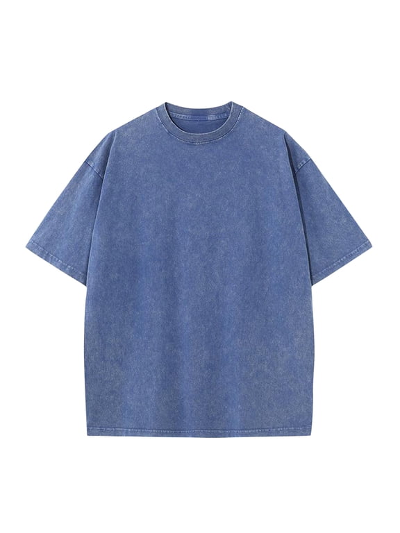 Plus Size Cotton Solid Shirts for Men Vintage Tshirt Streetwear Basic Tees Baggy Loose Unisex Tops Size S-5XL