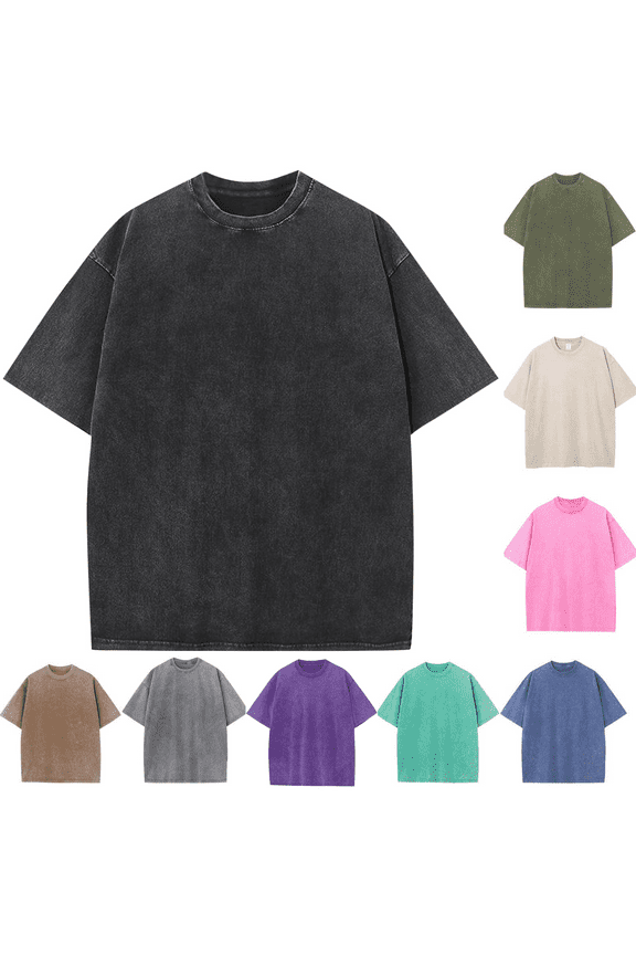 Mens Oversized Cotton T-Shirts Loose Fit Vintage Washed Tee Unisex Short Sleeve Casual Shirts Tops Size S-5XL