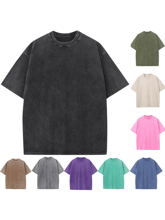 Mens Oversized Cotton T-Shirts Loose Fit Vintage Washed Tee Unisex Short Sleeve Casual Shirts Tops Size S-5XL